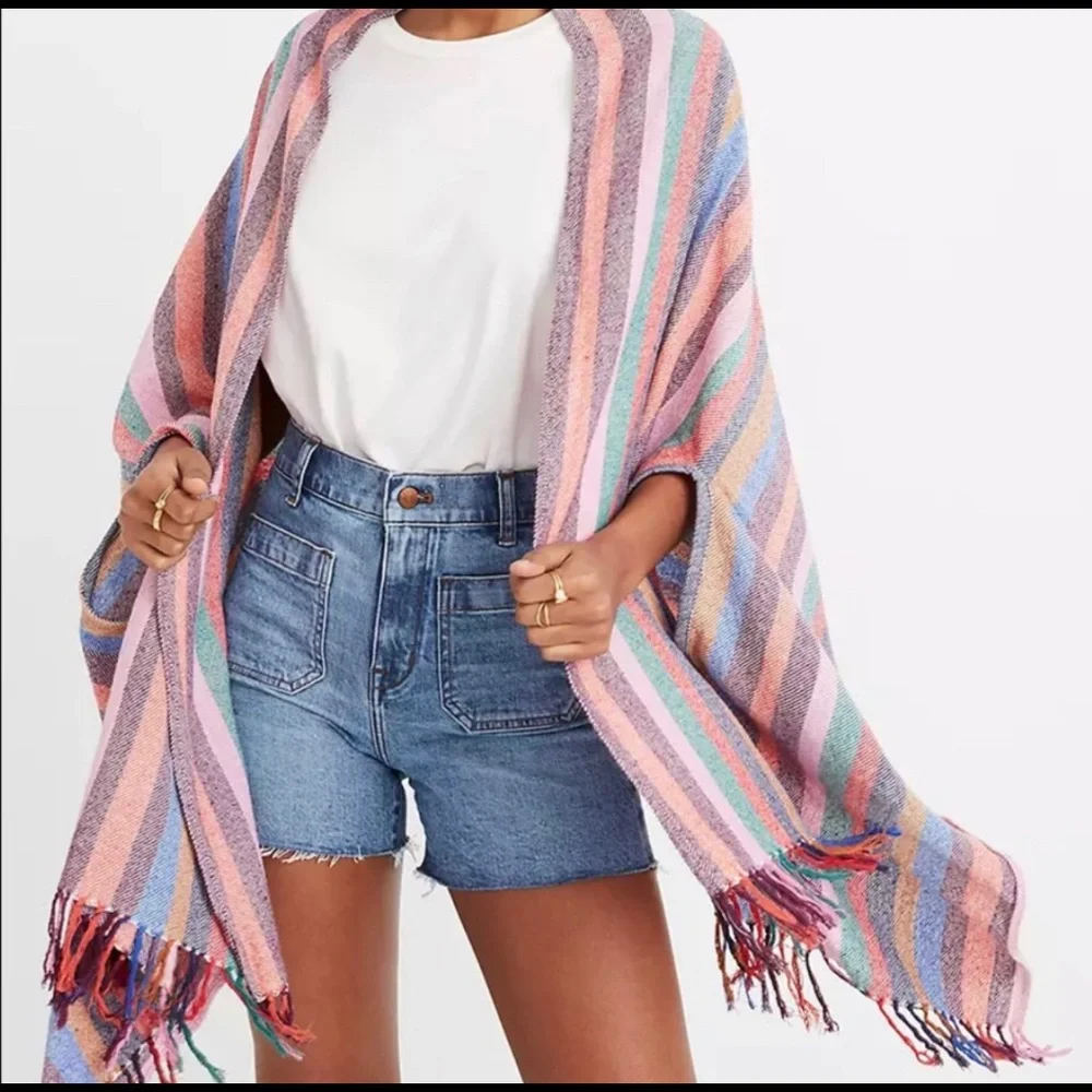 Madewell Silk Rainbow Stripe Cape Scarf NWT